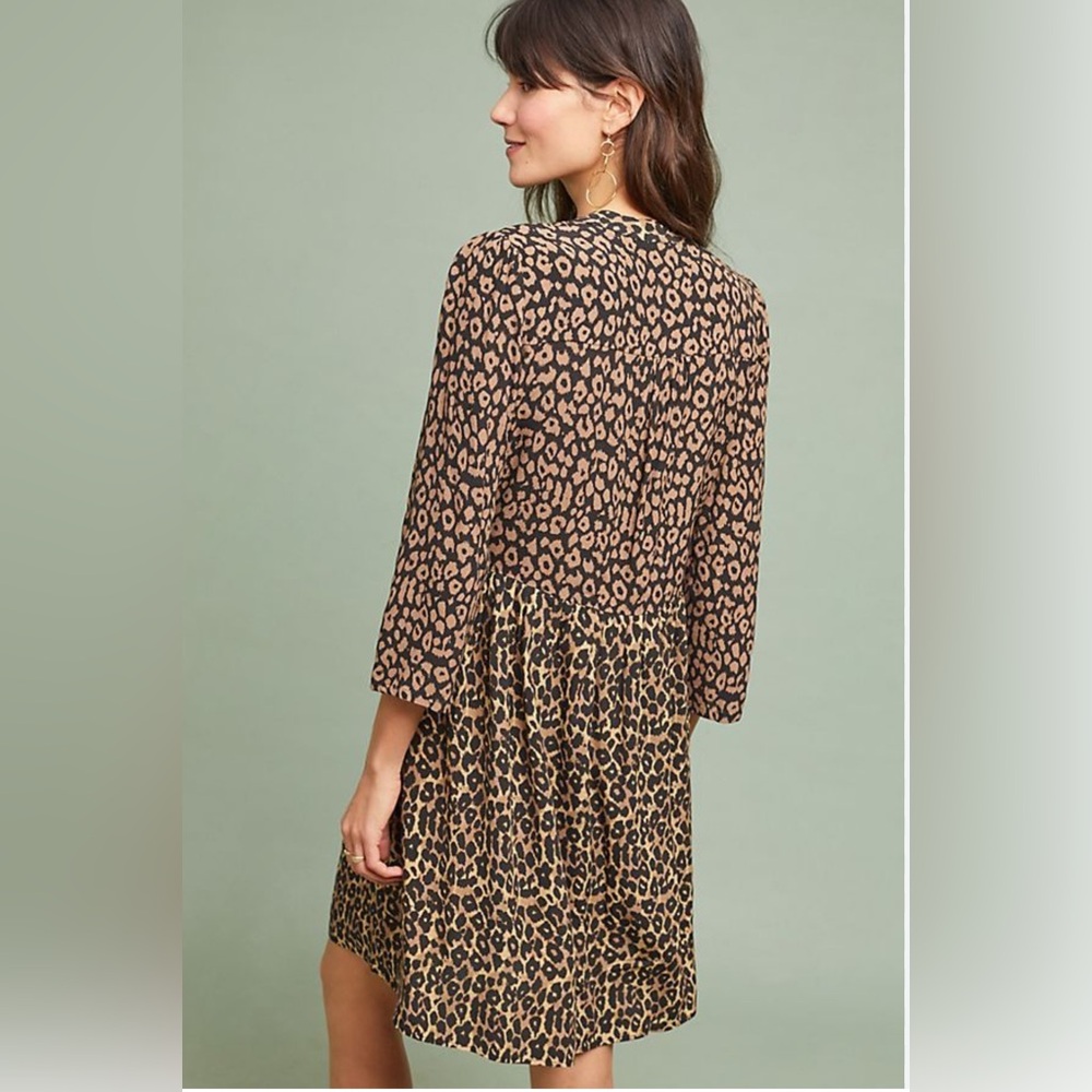 Maeve by Anthropologie Leopard Print Dress - Black and Tan Size M